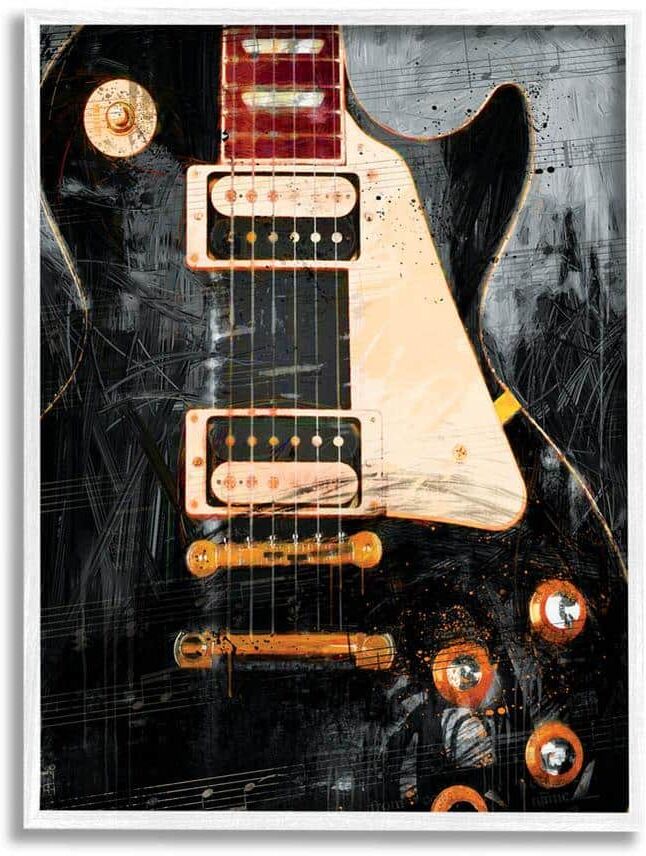 The Stupell Home Decor Collection Vintage Electric Guitar Music Notes Design by Savannah Miller Framed Abstract Art Print 14 in. x 11 in.