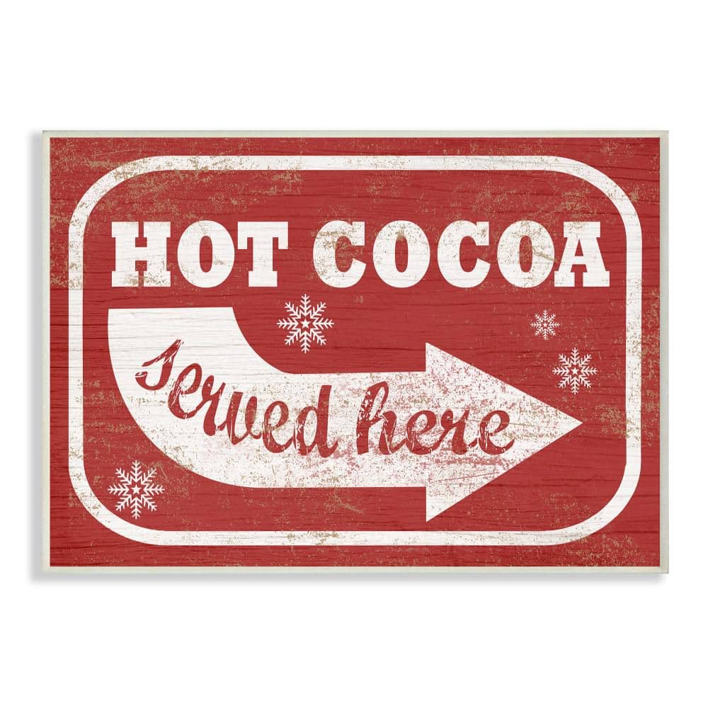 Stupell Industries 12.5 in. x 18.5 in. "Holiday White and Red Vintage Sign Hot Cocoa Served Here" by Artist Daphne Polselli Wood Wall Art