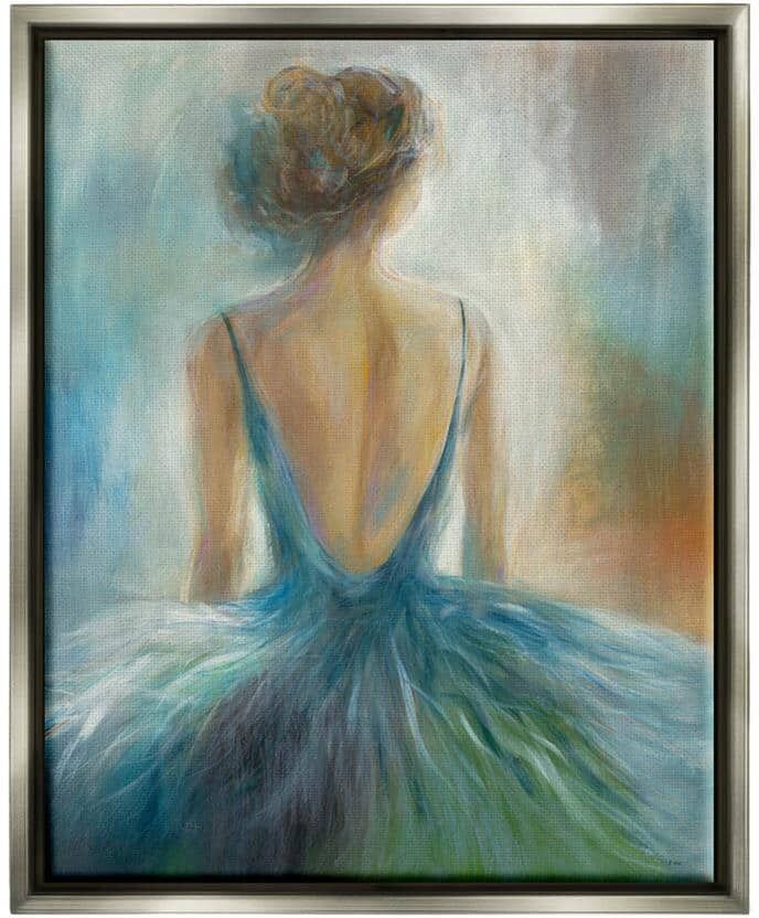 The Stupell Home Decor Collection Ballet Girl Blue Orange Figure Painting by Third and Wall Floater Frame People Wall Art Print 17 in. x 21 in. .