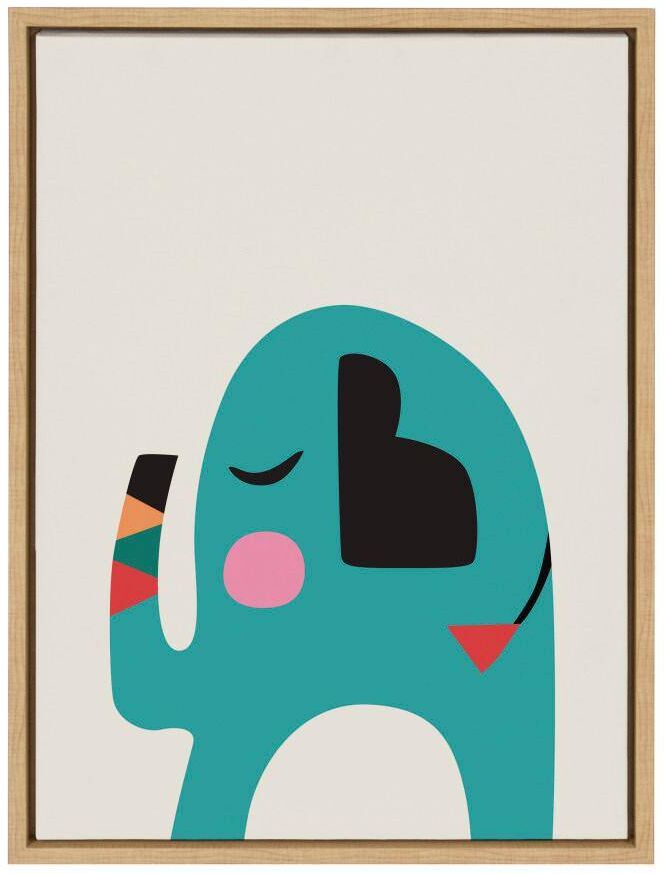 Kate and Laurel Sylvie "Mid Century Modern Baby Elephant" by Rachel Lee of My Dream Wall 24 in. x 18 in. Framed Canvas Wall Art