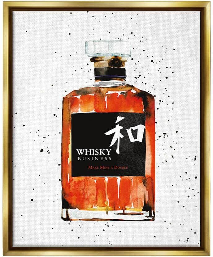 The Stupell Home Decor Collection Whisky Business Quote Japanese Liquor Bottle by Mercedes Lopez Charro Floater Frame Food Wall Art Print 25 in. x 31 in.