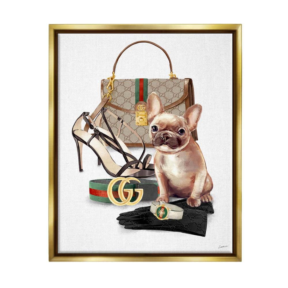 The Stupell Home Decor Collection Stylish Puppy Dog Designer Purse Shoes Accessories by Ziwei Li Floater Frame Animal Wall Art Print 31 in. x 25 in.