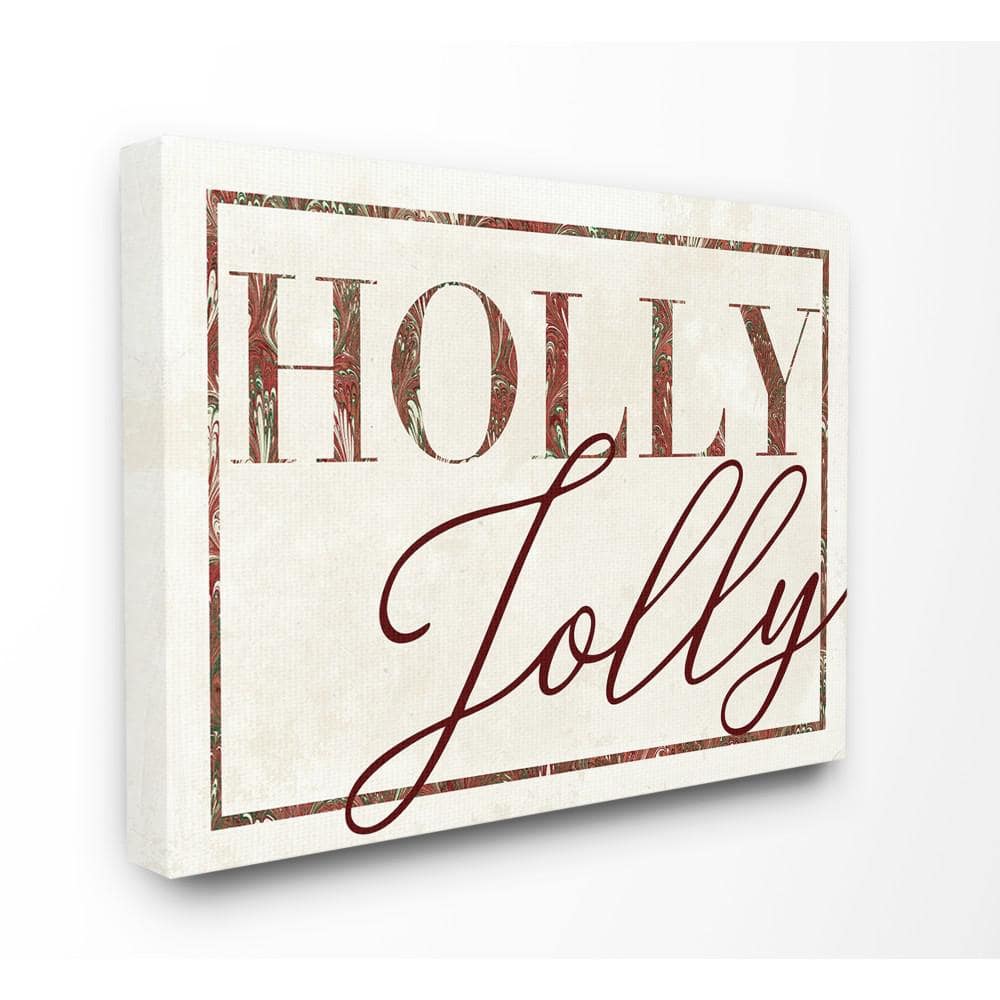 Stupell Industries 16 in. x 20 in."Holiday Red and Green Marbled Paper Holly Jolly Seasonal" by Artist Daphne Polselli Canvas Wall Art