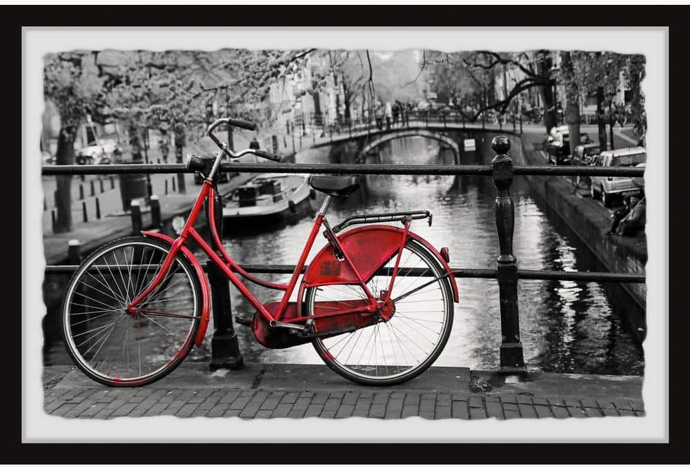 Red Bicycle on the Bridge by Marmont Hill Framed Architecture Art Print 20 in. x 30 in.