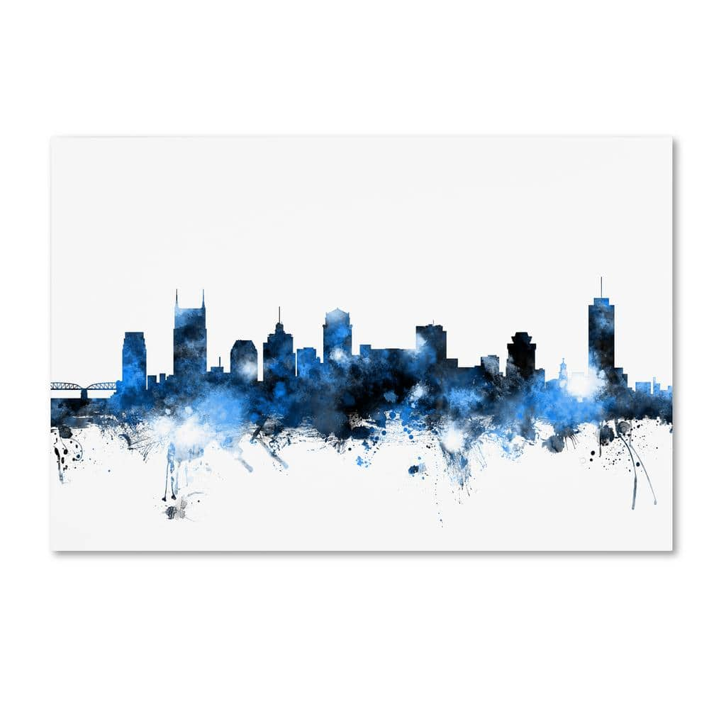 Trademark Fine Art 16 in. x 24 in. Nashville Tennessee Skyline White by Michael Tompsett Floater Frame Architecture Wall Art