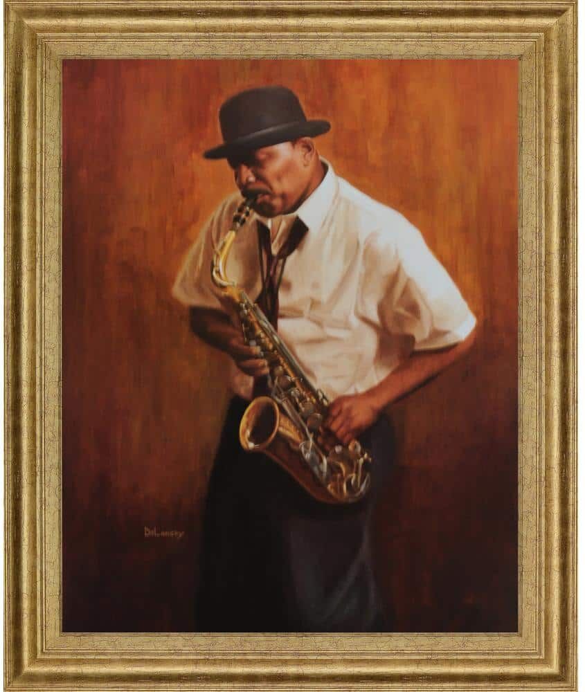 Classy Art 28 in. x 34 in. "Sax Man" By Delancy Framed Print Wall Art