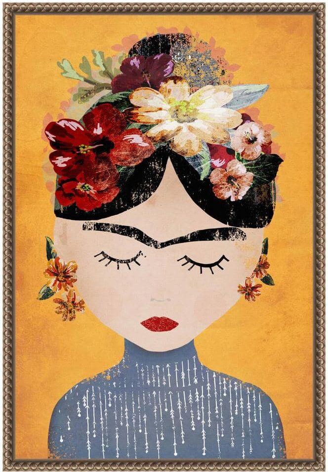 Amanti Art Frida (Yellow Version) by Treechild 1-Piece Floater Frame Giclee People Canvas Art Print 23 in. x 16 in.