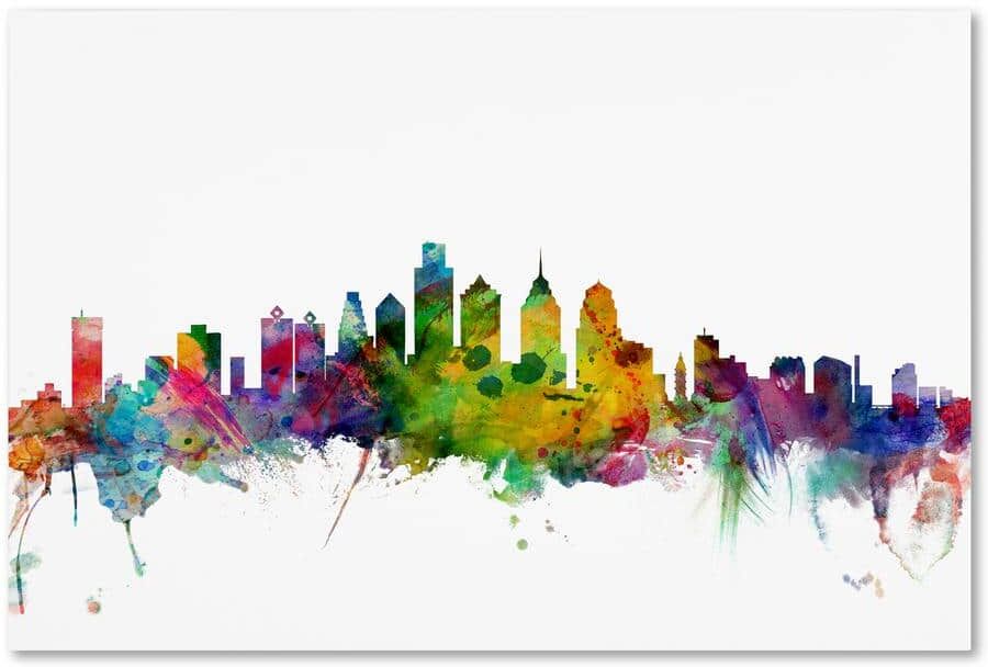 Trademark Fine Art Philadelphia Pennsylvania Skyline by Michael Tompsett Floater Frame Architecture Wall Art 12 in. x 19 in.