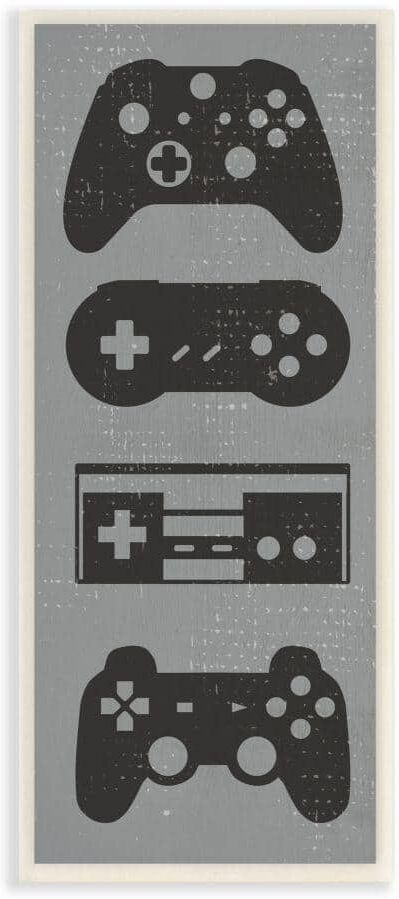 Stupell Industries Video Game Controller Shapes Distressed Grey by Daphne Polselli Unframed Fantasy Wood Wall Art Print 7 in. x 17 in.