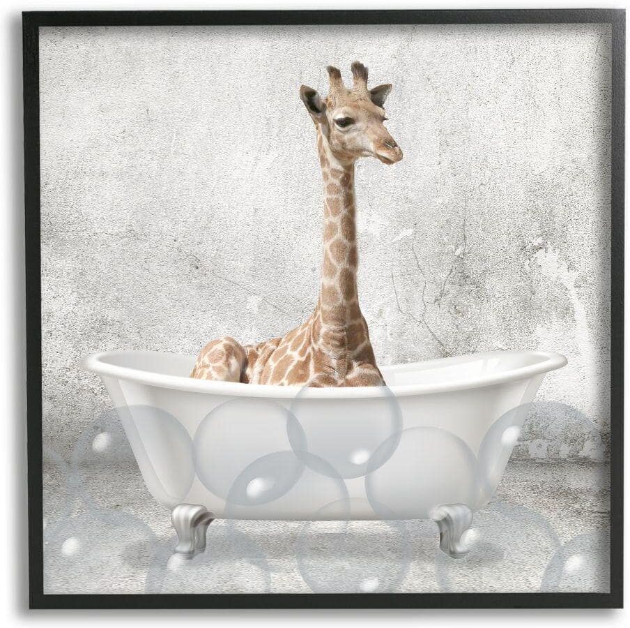 Stupell Industries Baby Giraffe Bath Time Cute Animal Design by Kim Allen Framed Print Animal Texturized Art 17 in. x 17 in.