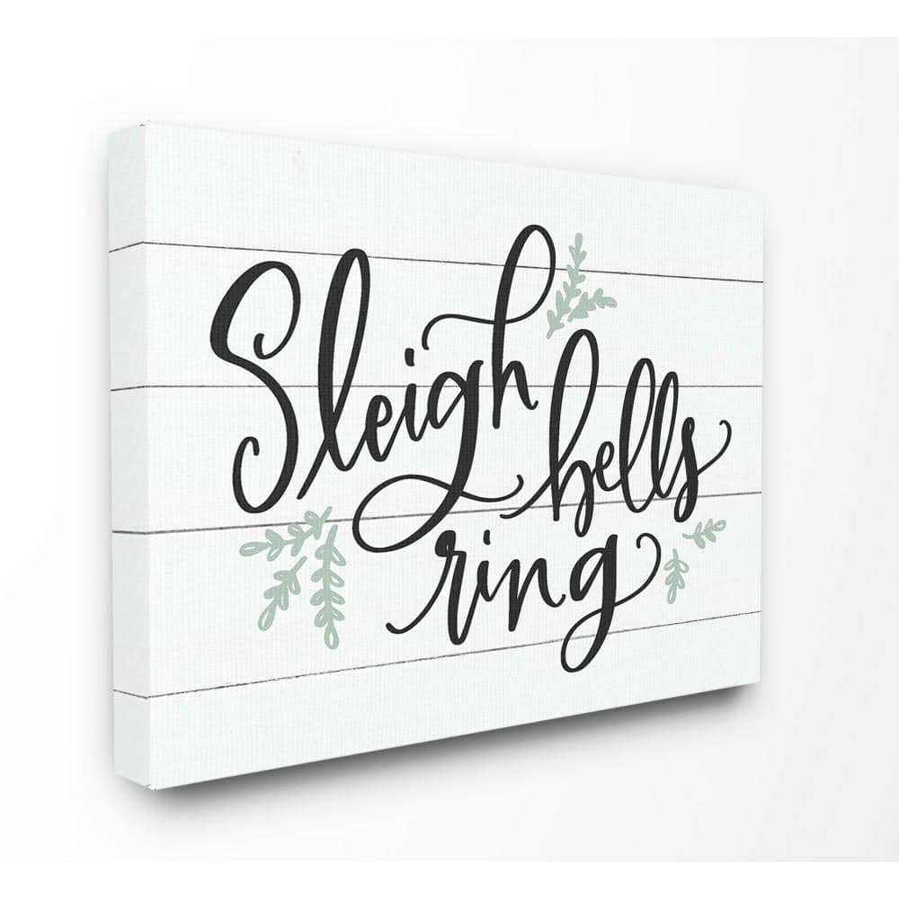 Stupell Industries 16 in. x 20 in."Holiday Sleigh Bells Ring Black White and Blue Typography" by Artist Lettered and Lined Canvas Wall Art