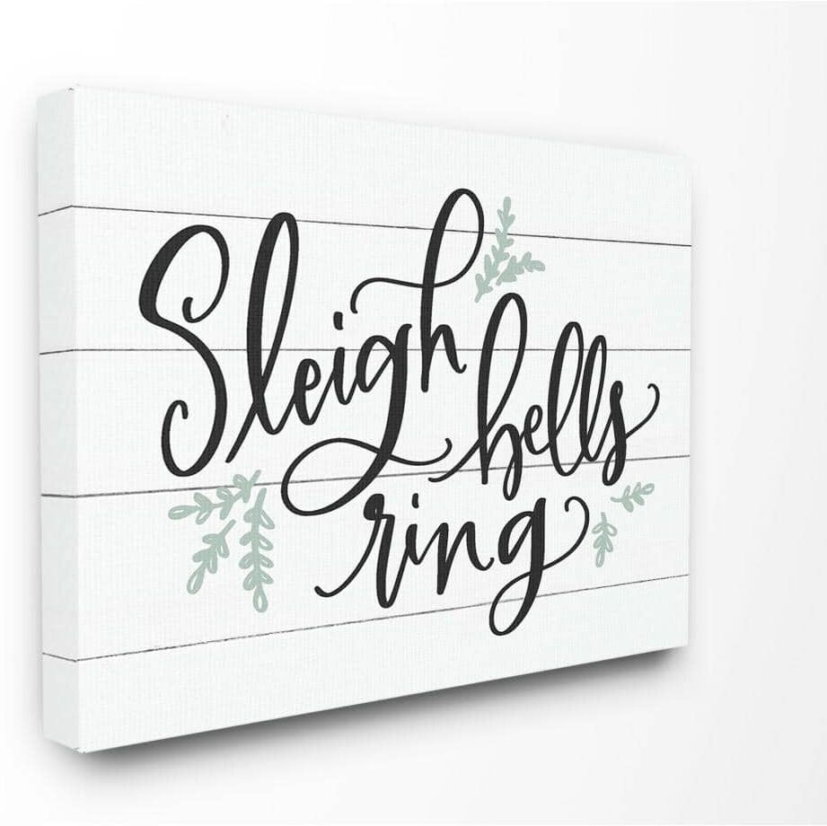 Stupell Industries 30 in. x 40 in."Holiday Sleigh Bells Ring Black White and Blue Typography" by Artist Lettered and Lined Canvas Wall Art