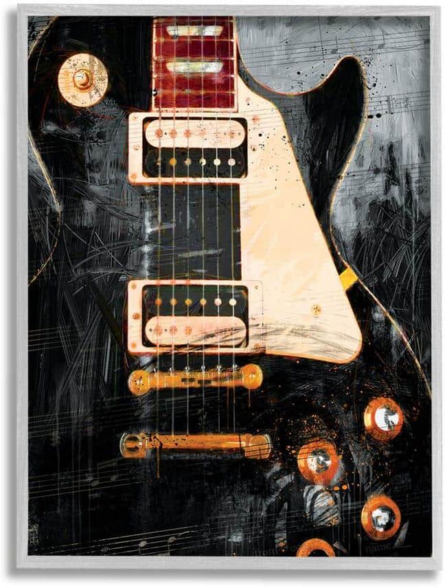 The Stupell Home Decor Collection Vintage Electric Guitar Music Notes Design by Savannah Miller Framed Abstract Art Print 30 in. x 24 in.