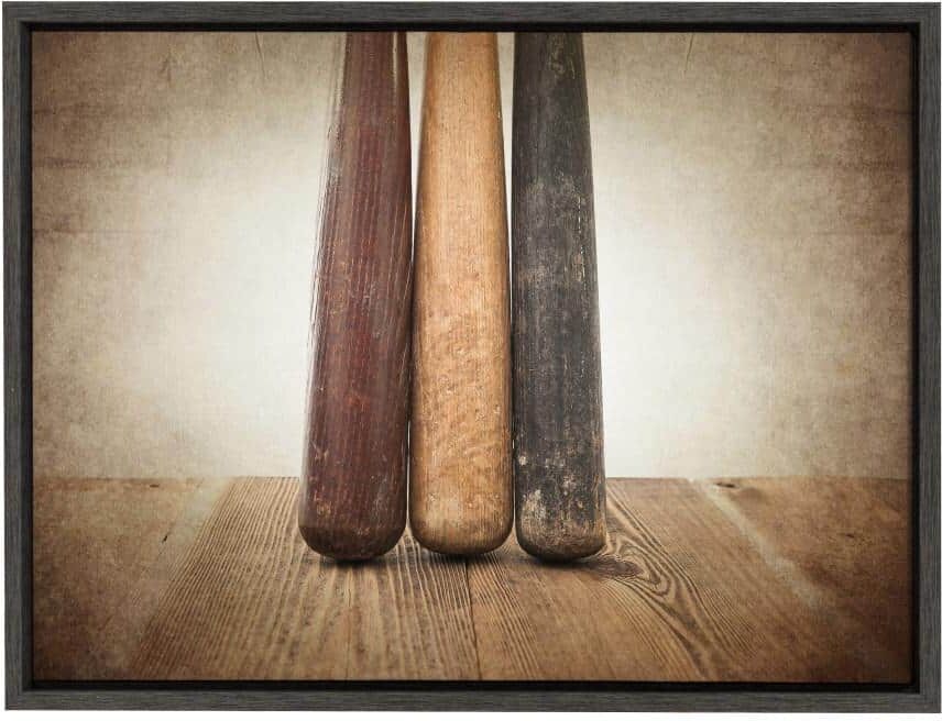 DesignOvation Sylvie "Three Vintage Bats" by Saint and Sailor Studios 24 in. x 18 in. Sports Framed Canvas Wall Art