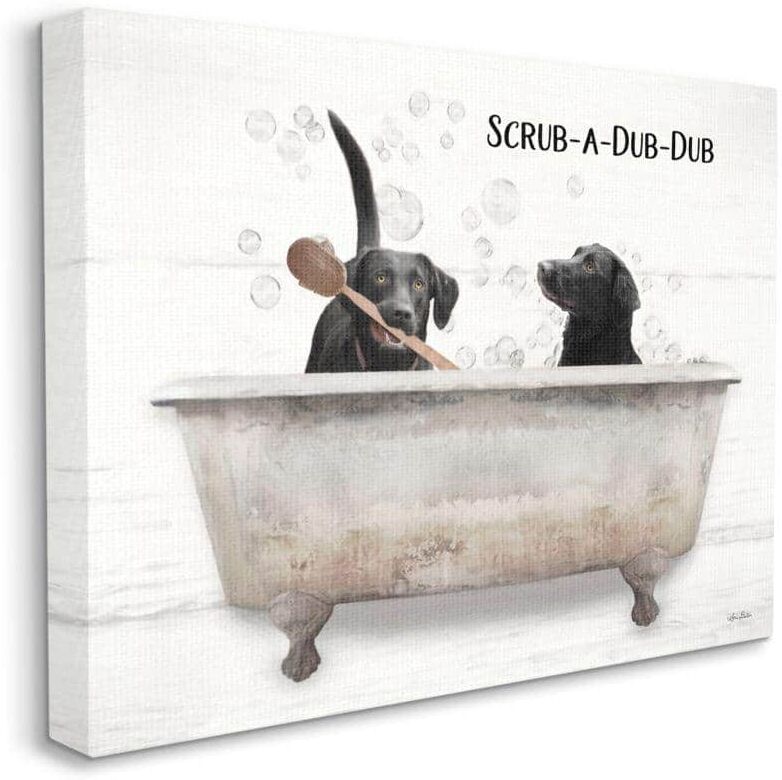 Stupell Industries Scrub a Dub Dub Quote Family Pet Dog Bath by Lori Deiter Unframed Typography Canvas Wall Art Print 16 in. x 20 in.