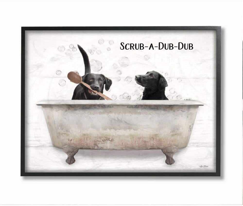 Stupell Industries Scrub a Dub Dub Quote Family Pet Dog Bath by Lori Deiter Framed Typography Wall Art Print 11 in. x 14 in.