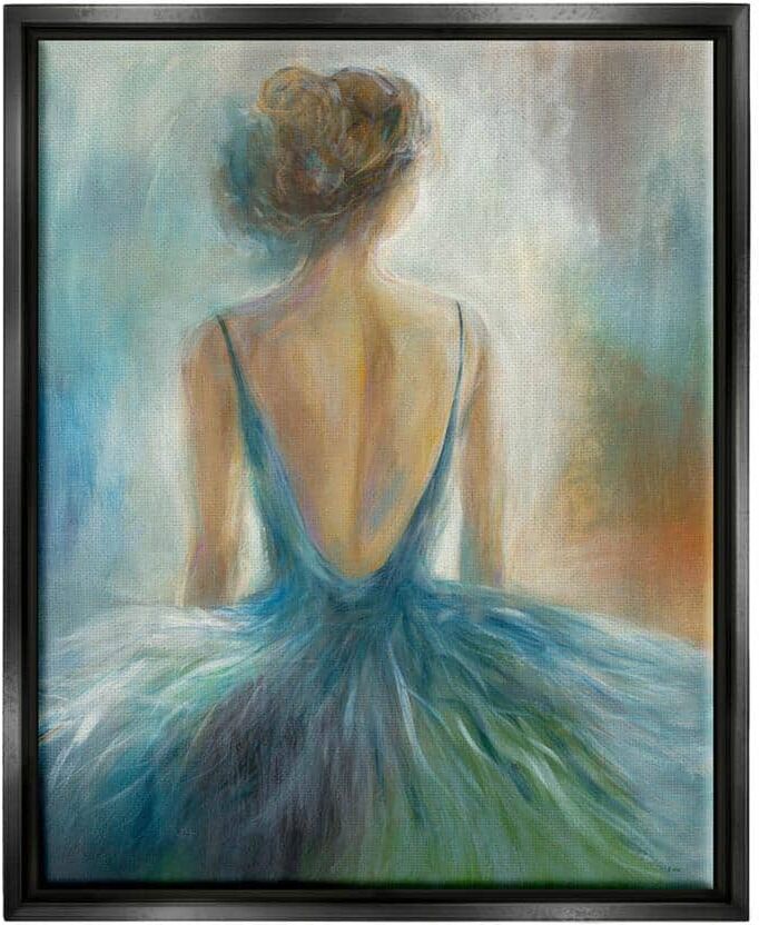 The Stupell Home Decor Collection Ballet Girl Blue Orange Figure Painting by Third and Wall Floater Frame People Wall Art Print 25 in. x 31 in. .