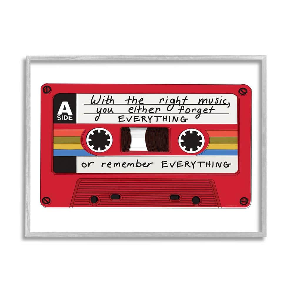 The Stupell Home Decor Collection With The Right Music Vintage Cassette Design by Kamdon Kreations Framed Typography Art Print 30 in. x 24 in.