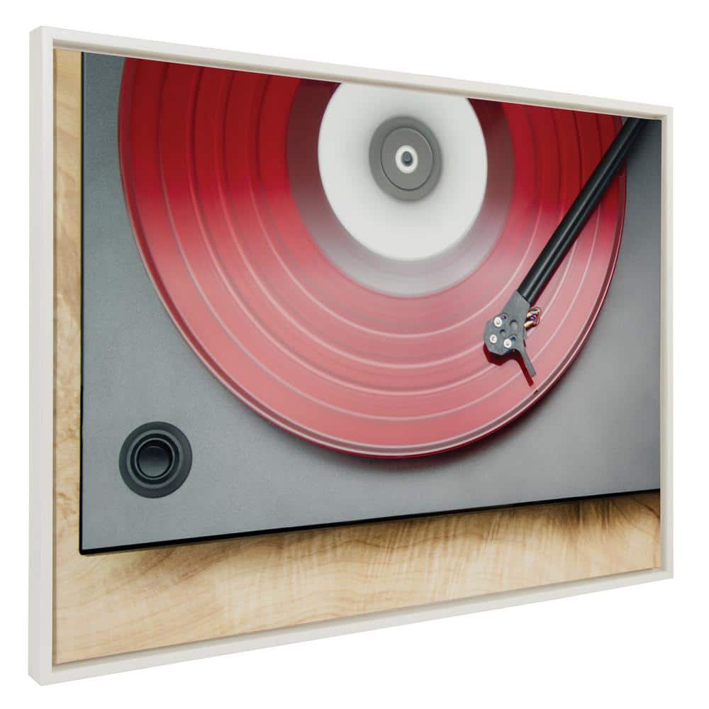 Kate and Laurel Vintage Red Vinyl Music by F2Images 1 Piece Framed Canvas Music Art Print, 28 in. x 38 in.