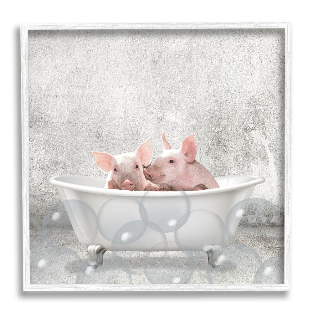 Stupell Industries Baby Piglets Bath Time Cute Animal Design by Kim Allen Framed Print Animal Texturized Art 12 in. x 12 in.