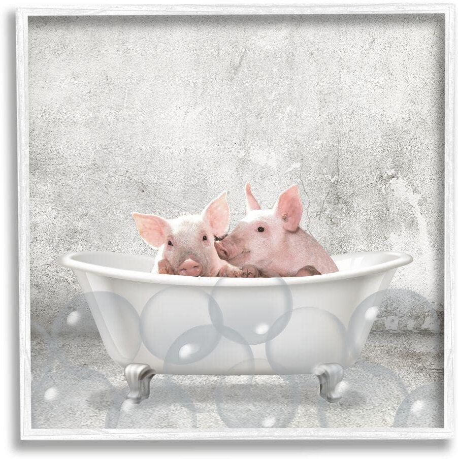 Stupell Industries Baby Piglets Bath Time Cute Animal Design by Kim Allen Framed Print Animal Texturized Art 17 in. x 17 in.