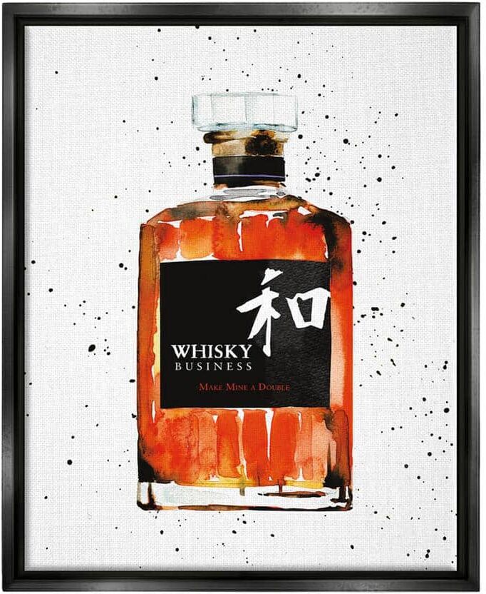 The Stupell Home Decor Collection Whisky Business Quote Japanese Liquor Bottle by Mercedes Lopez Charro Floater Frame Food Wall Art Print 25 in. x 31 in.