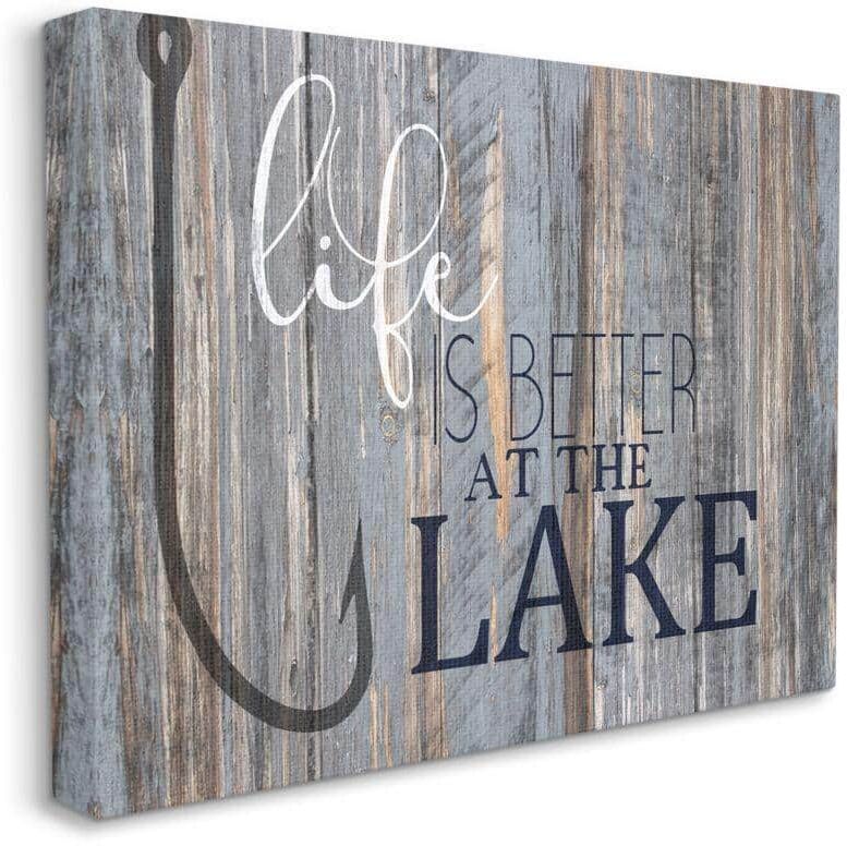 Stupell Industries Life Better Lake Quote Fish Lakehouse Cabin Phrase by Kim Allen Unframed Print Sports Wall Art 16 in. x 20 in.