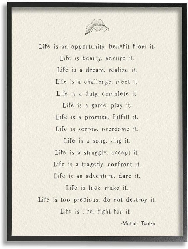 The Stupell Home Decor Collection Inspirational Mother Theresa Life Quote Simple Botanical by Amy Brinkman Framed Typography Art Print 14 in. x 11 in.