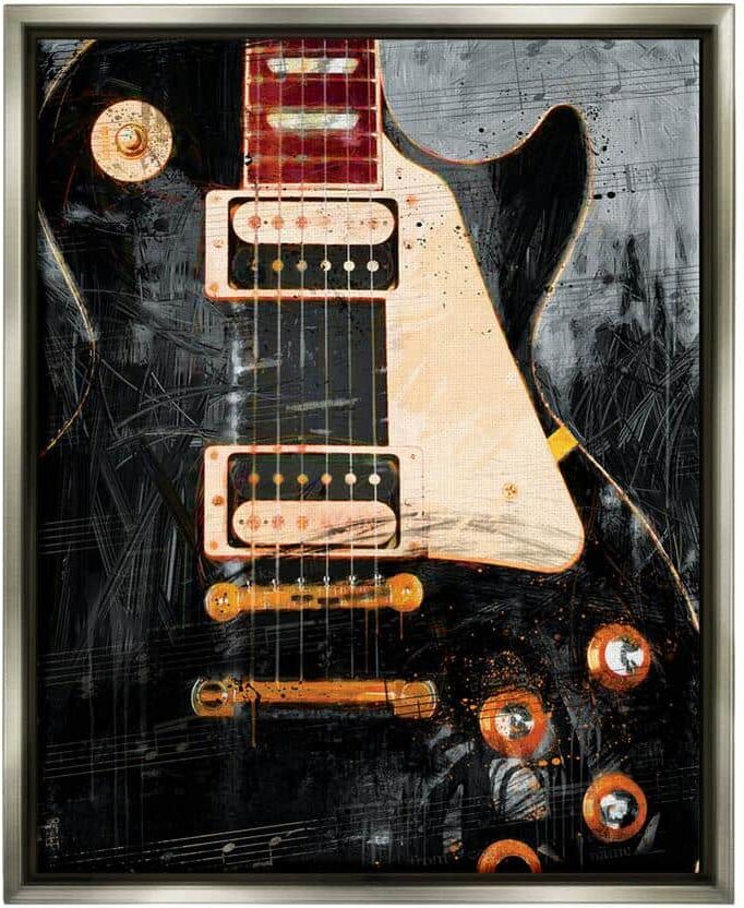 The Stupell Home Decor Collection Vintage Electric Guitar Music Notes Design by Savannah Miller Floater Framed Abstract Art Print 31 in. x 25 in.