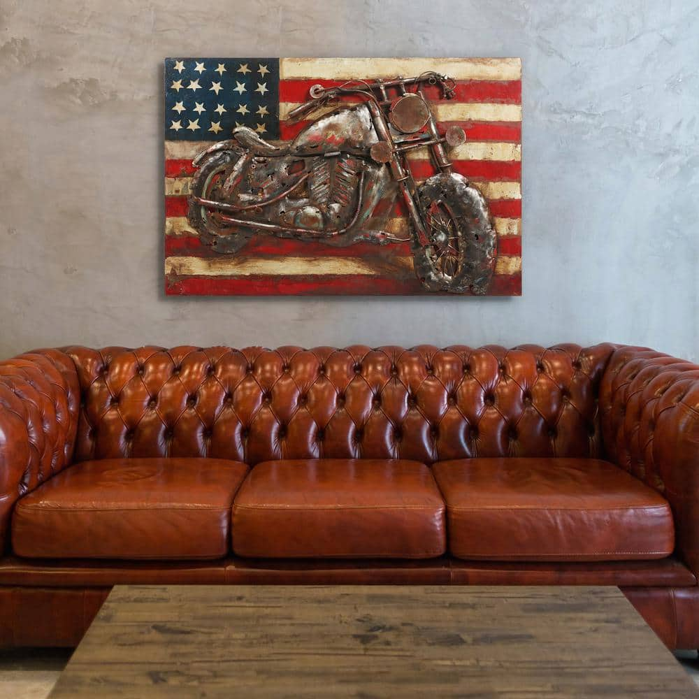 Empire Art Direct 32 in. x 48 in. "Motorcycle 3" Mixed Media Iron Hand Painted Dimensional Wall Art