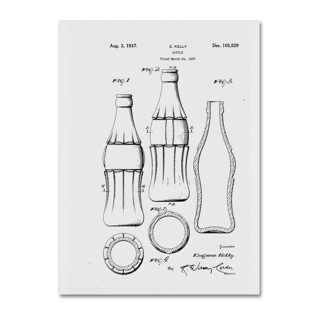 Trademark Fine Art 19 in. x 14 in. "Coca Cola Bottle Patent 1937" by Claire Doherty Printed Canvas Wall Art