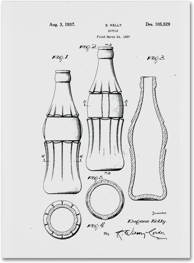 Trademark Fine Art 24 in. x 18 in. "Coca Cola Bottle Patent 1937" by Claire Doherty Printed Canvas Wall Art