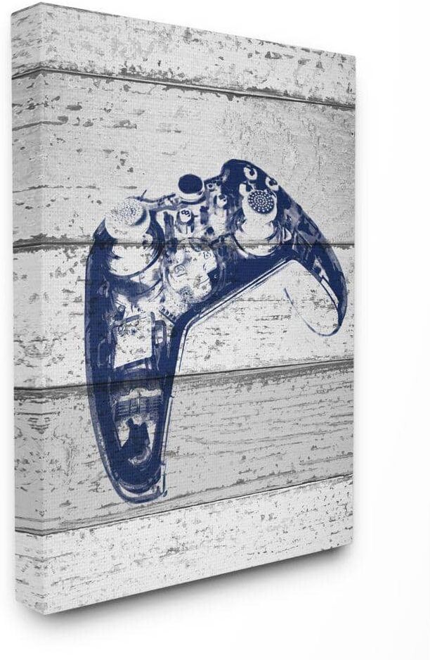 Stupell Industries 16 in. x 20 in. "Video Game Controller Blue Print on Planks" by Daphne Polselli Canvas Wall Art