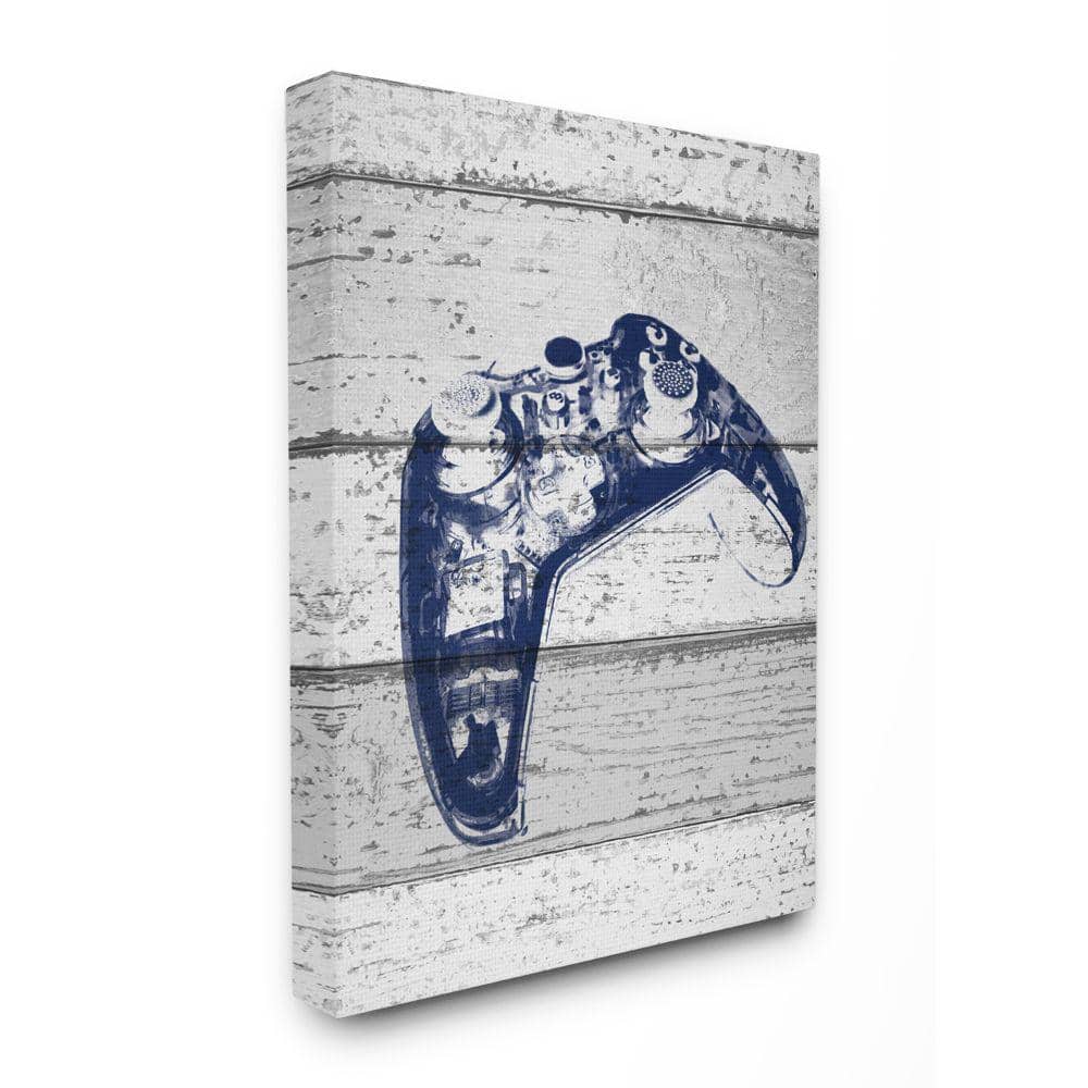 Stupell Industries 24 in. x 30 in. "Video Game Controller Blue Print on Planks" by Daphne Polselli Canvas Wall Art
