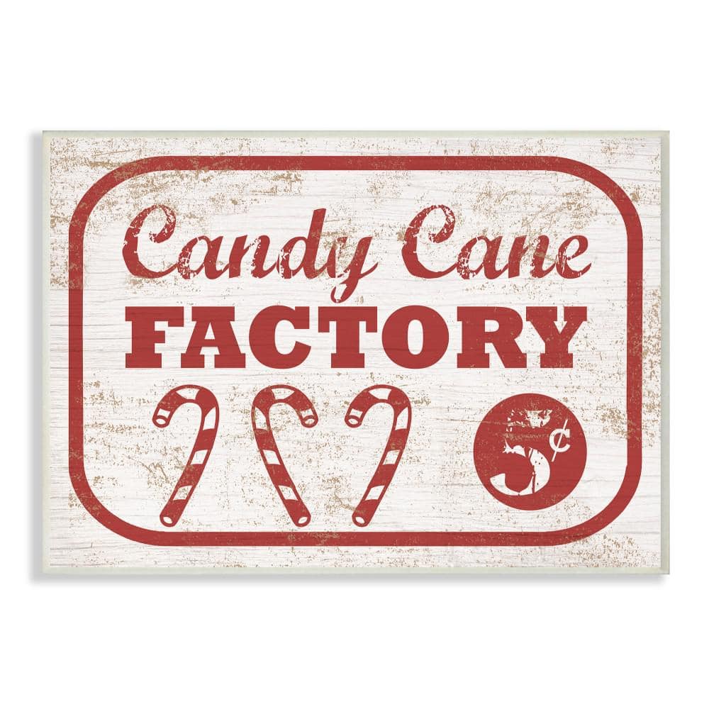 Stupell Industries 12.5 in. x 18.5 in. "Holiday White and Red Vintage Sign Candy Cane Factory" by Artist Daphne Polselli Wood Wall Art