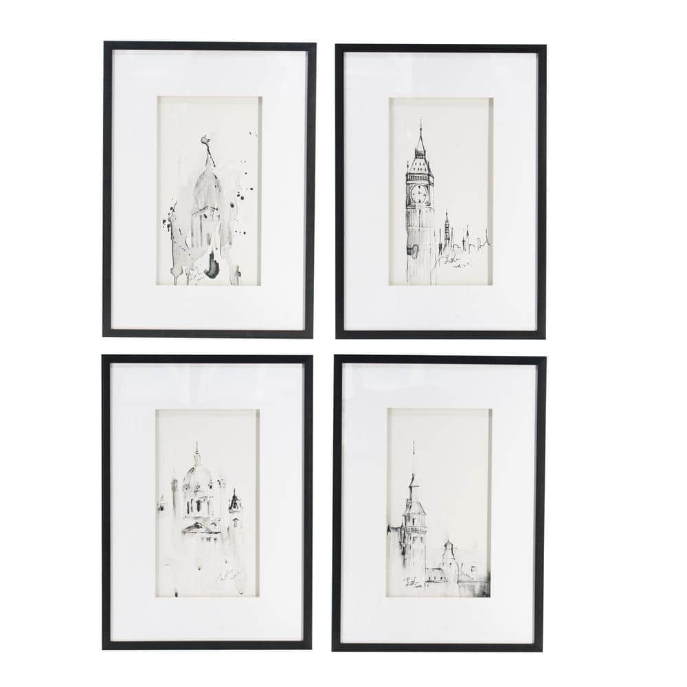Set of 4 Plastic Framed Home Architecture Wall Art Prints, Home Decor Art for Living Room Entryway 20 in. x 28 in .