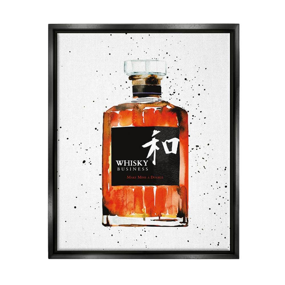 The Stupell Home Decor Collection Whisky Business Quote Japanese Liquor Bottle by Mercedes Lopez Charro Floater Frame Food Wall Art Print 17 in. x 21 in.