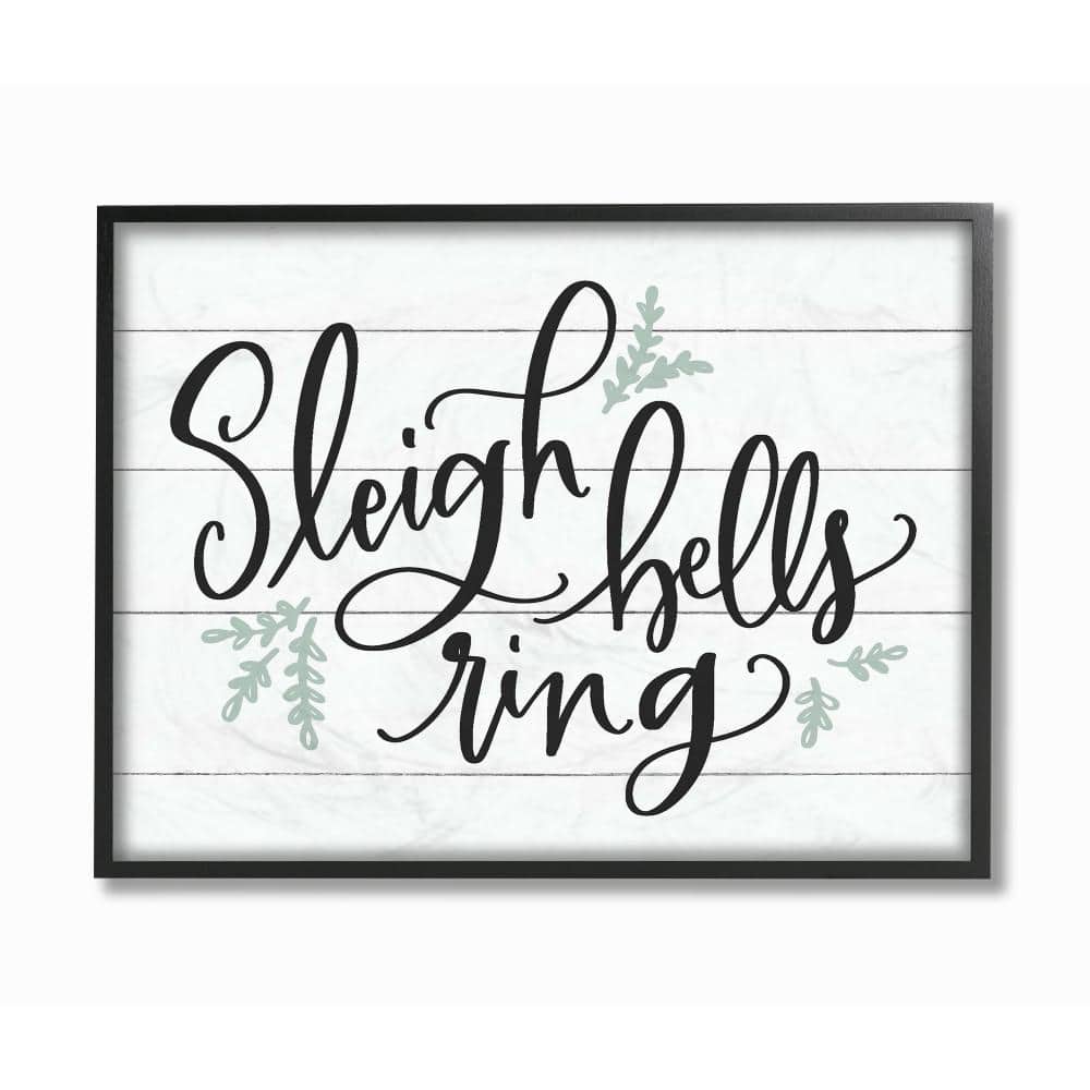 Stupell Industries 11 in. x 14 in. "Holiday Sleigh Bells Ring Black White and Blue Typography" by Artist Lettered and Lined Framed Wall Art