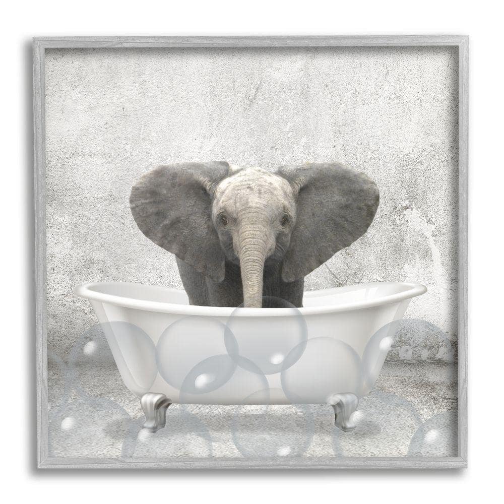 Stupell Industries Baby Elephant Bath Time Cute Animal Design by Kim Allen Framed Print Animal Texturized Art 17 in. x 17 in.