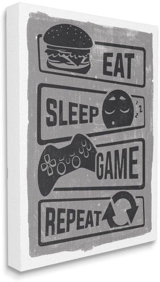 Stupell Industries Eat Sleep Game Repeat Video Gamer Icons by Lux + Me Designs Unframed Typography Canvas Wall Art Print 16 in. x 20 in.