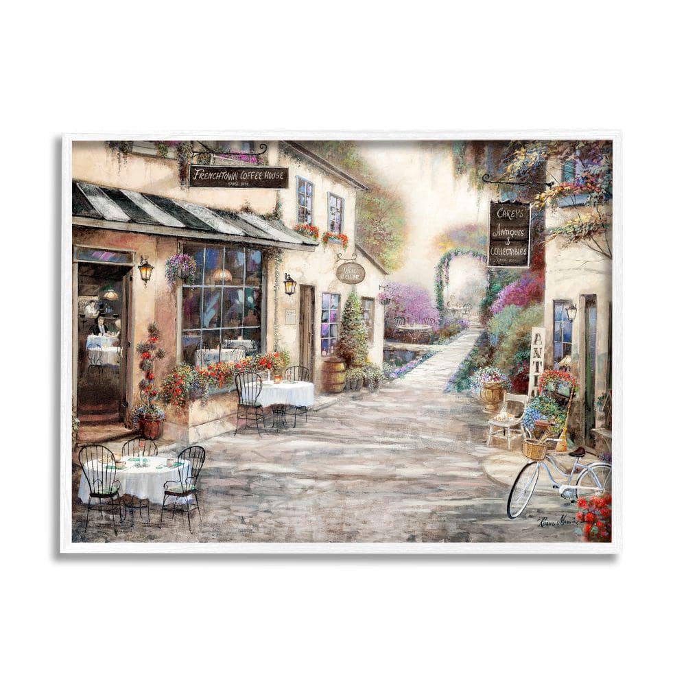 Stupell Industries Village City Architecture Bistro Scene By Ruane Manning Framed Print Architecture Texturized Art 24 in. x 30 in.
