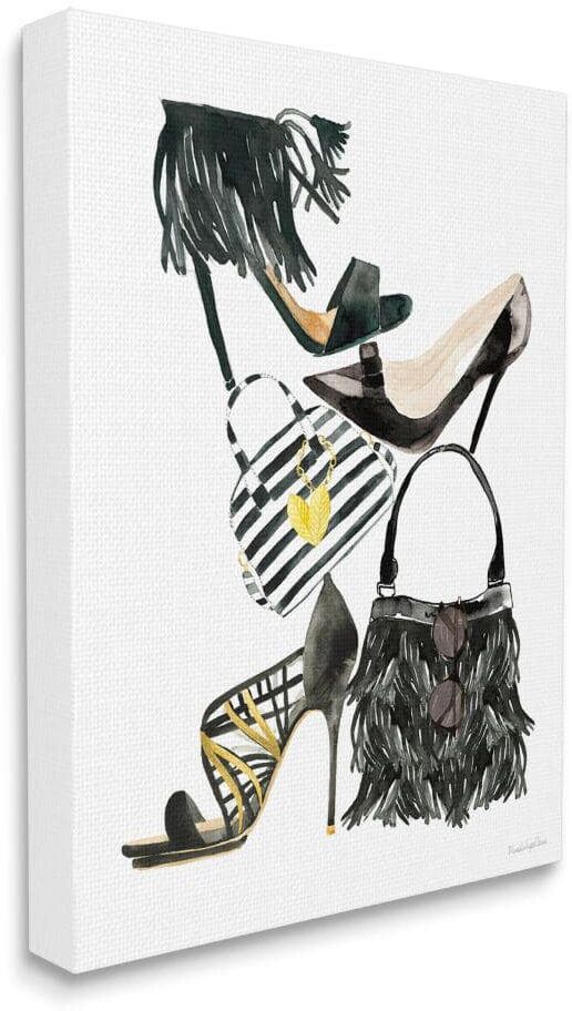 Stupell Industries Fashion Accessory Stack Shoes and Purseby Mercedes Lopez Charro Unframed Abstract Canvas Wall Art Print 16 in x 20 in