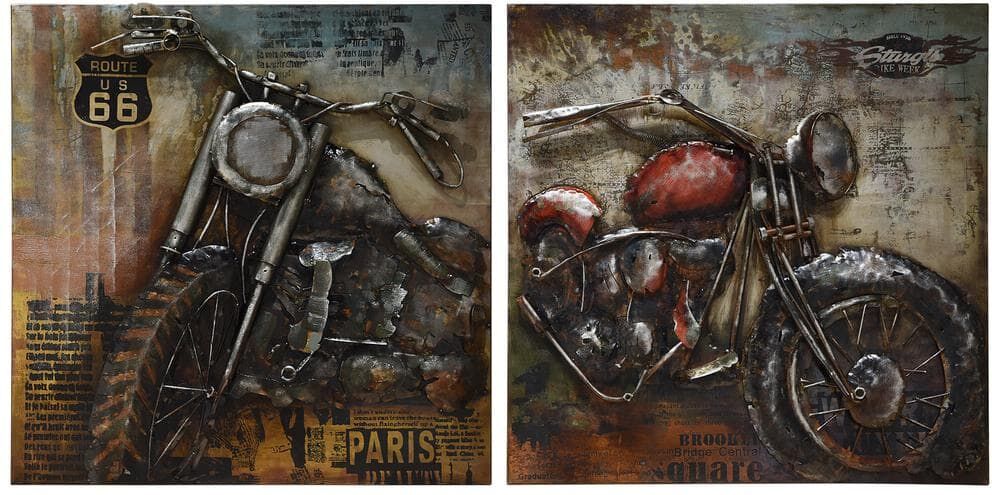 Empire Art Direct Motorcycle Mixed Media Iron Hand Painted Dimensional Wall Art (Set of 2)