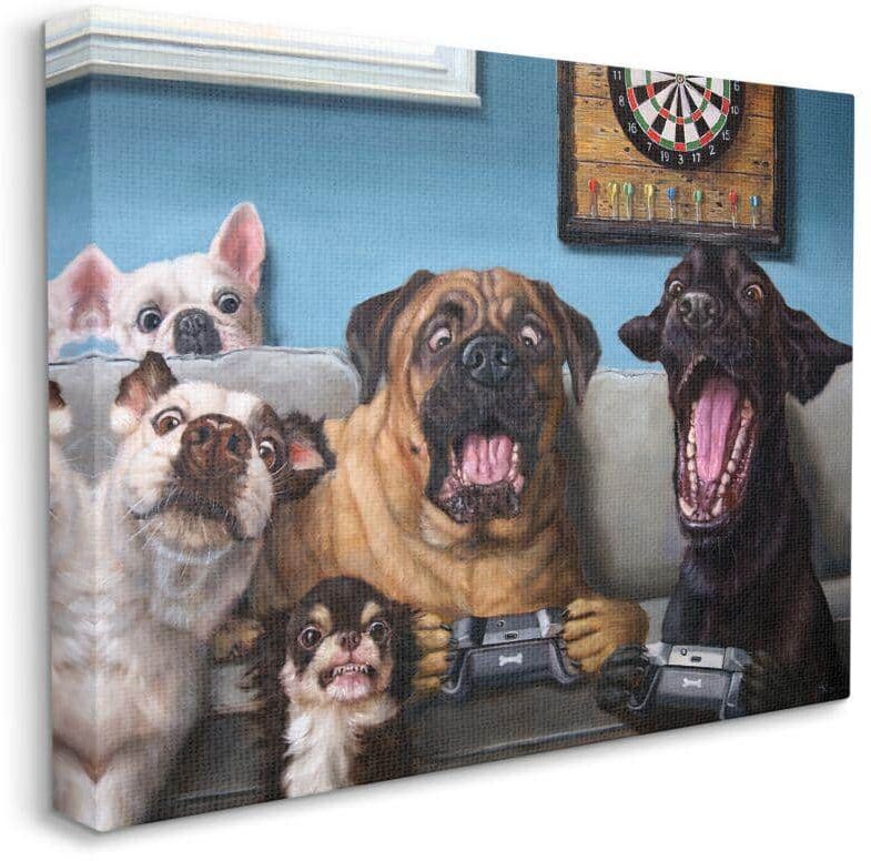 Stupell Industries Funny Dogs Playing Video Games Pet Portrait by Lucia Heffernan Unframed Animal Canvas Wall Art Print 16 in. x 20 in.