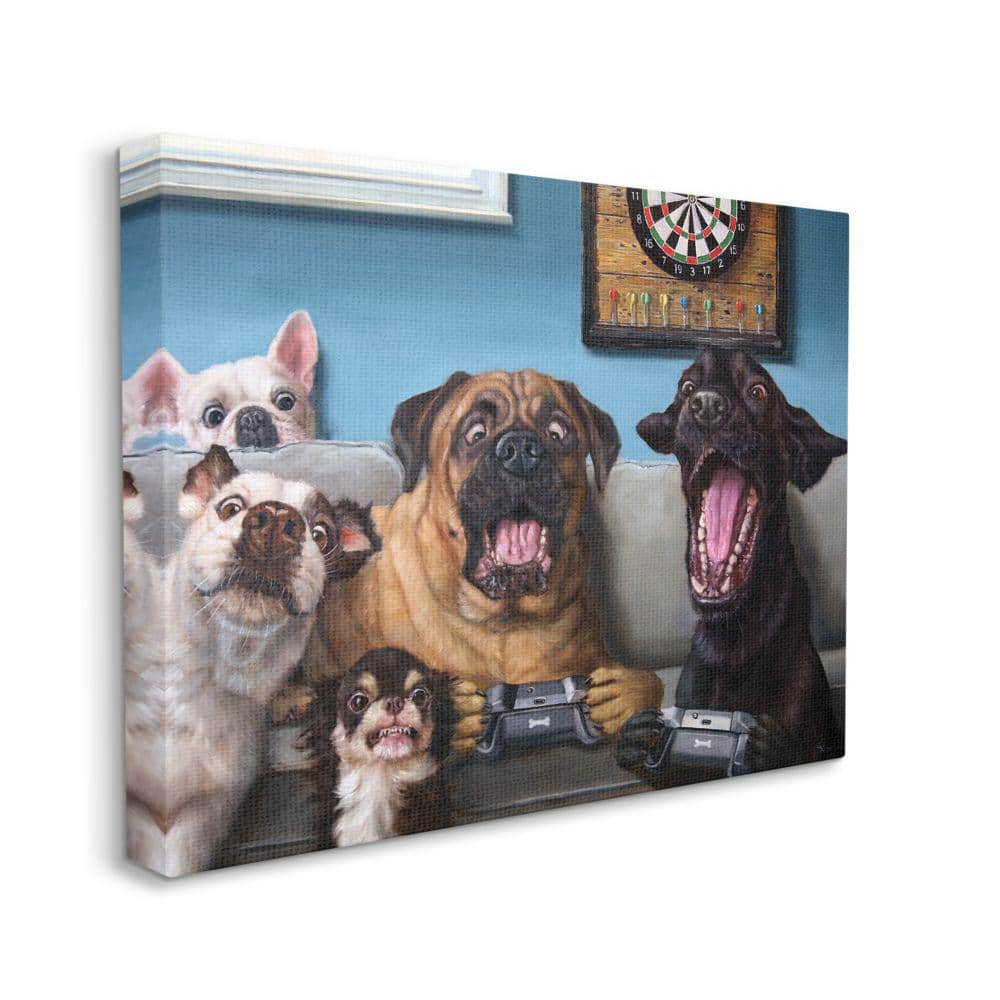 Stupell Industries Funny Dogs Playing Video Games Pet Portrait by Lucia Heffernan Unframed Animal Canvas Wall Art Print 24 in. x 30 in.