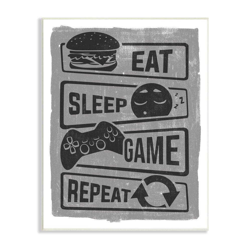 Stupell Industries Eat Sleep Game Repeat Video Gamer Icons by Lux Plus Me Designs Unframed Typography Wood Wall Art Print 10 in. x 15 in.