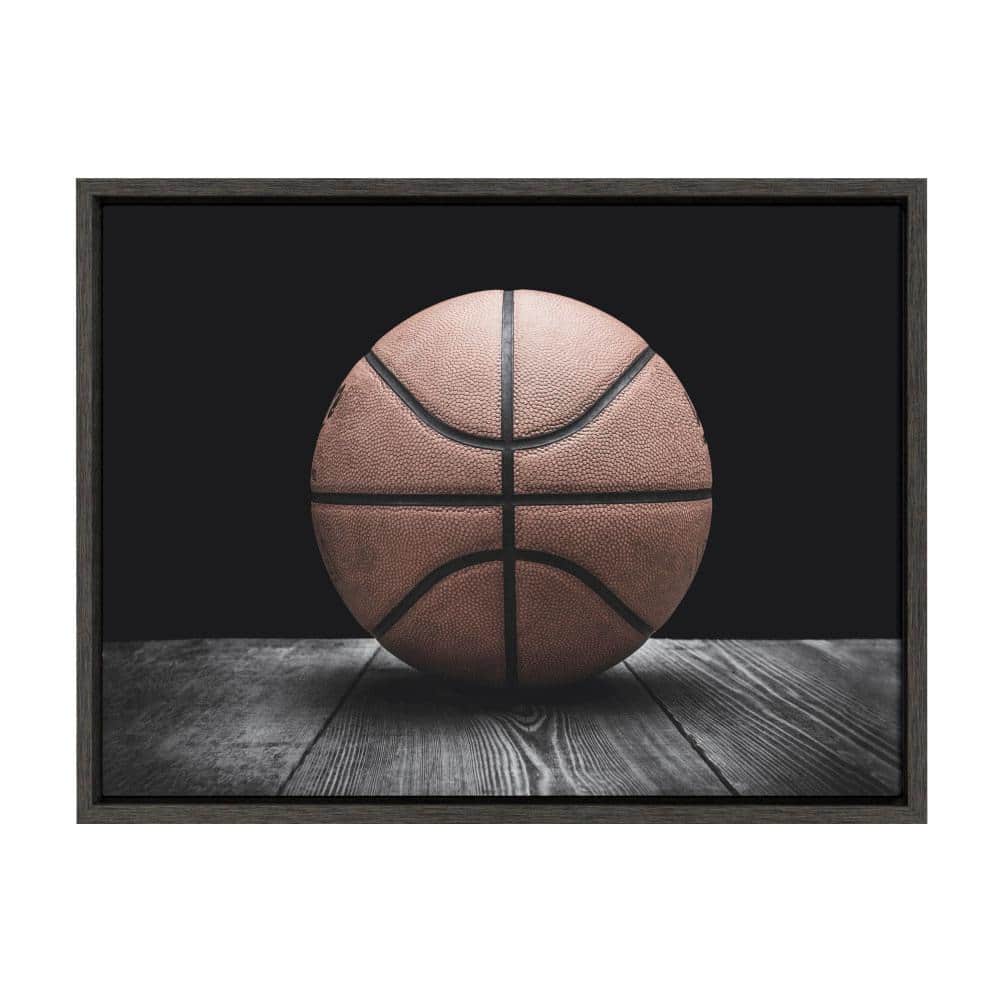DesignOvation Sylvie "Vintage Basketball on Black" by Saint and Sailor Studios Framed Canvas Wall Art