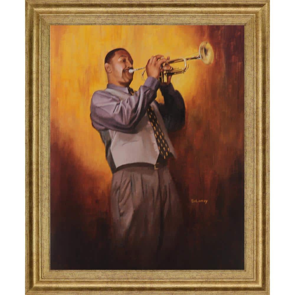 Classy Art 28 in. x 34 in. "Trumpet Man" By Delancy Framed Print Wall Art