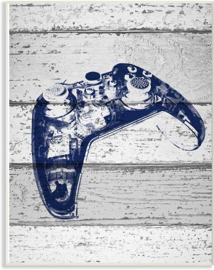 Stupell Industries 12 in. x 18 in. "Video Game Controller Blue Print on Planks" by Daphne Polselli Wood Wall Art