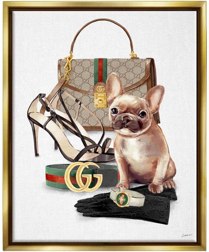 The Stupell Home Decor Collection Stylish Puppy Dog Designer Purse Shoes Accessories by Ziwei Li Floater Frame Animal Wall Art Print 21 in. x 17 in.